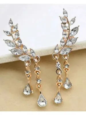 Rhinestone Leaf Design Stone Cuff Earrings